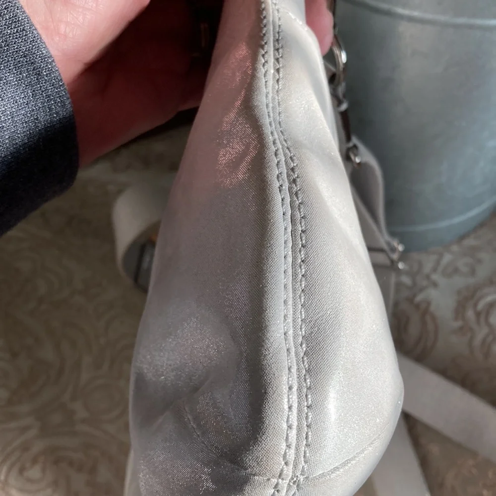 Coach EUC Lurex Silver & Shimmery White Crossbody Bag with satin Legacy lining. - Picture 7 of 13